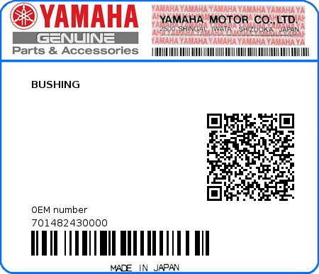 Product image: Yamaha - 701482430000 - BUSHING 