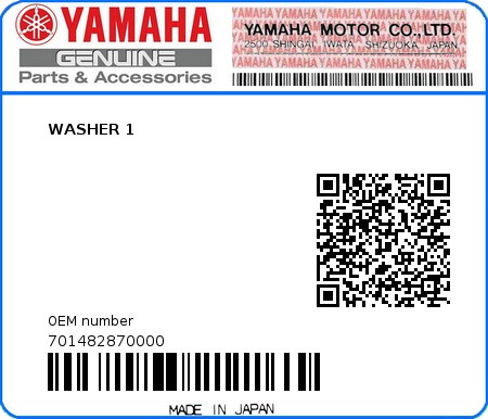 Product image: Yamaha - 701482870000 - WASHER 1 