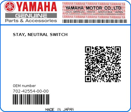 Product image: Yamaha - 702-42554-00-00 - STAY, NEUTRAL SWITCH 