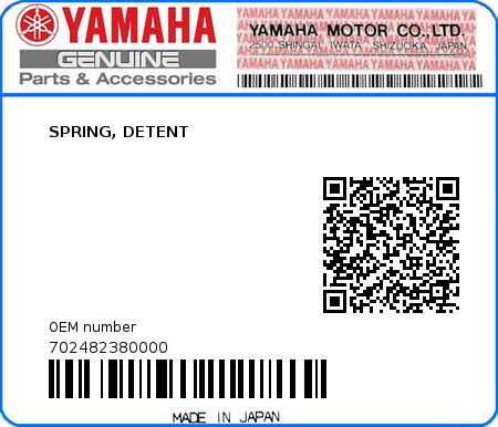 Product image: Yamaha - 702482380000 - SPRING, DETENT 