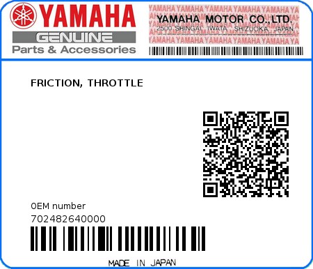 Product image: Yamaha - 702482640000 - FRICTION, THROTTLE  0