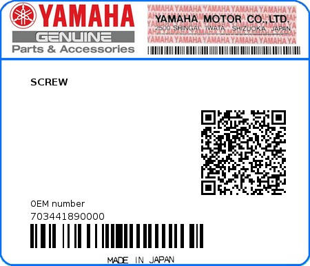 Product image: Yamaha - 703441890000 - SCREW 