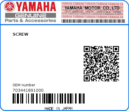 Product image: Yamaha - 703441891000 - SCREW 