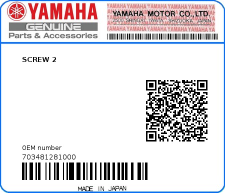 Product image: Yamaha - 703481281000 - SCREW 2  0