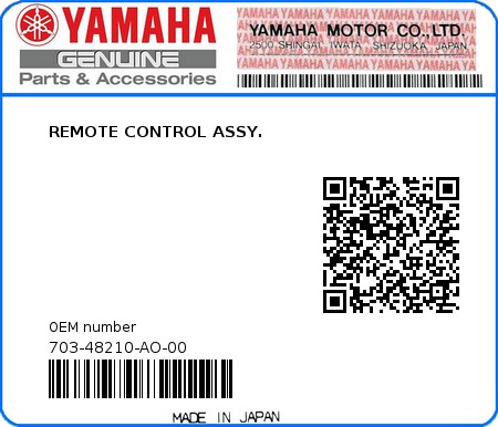 Product image: Yamaha - 703-48210-AO-00 - REMOTE CONTROL ASSY. 