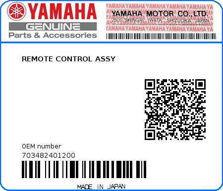 Product image: Yamaha - 703482401200 - REMOTE CONTROL ASSY 