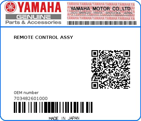 Product image: Yamaha - 703482601000 - REMOTE CONTROL ASSY 