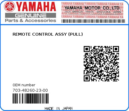 Product image: Yamaha - 703-48260-23-00 - REMOTE CONTROL ASSY (PULL)  0