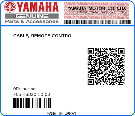 Product image: Yamaha - 703-48320-10-00 - CABLE, REMOTE CONTROL  0