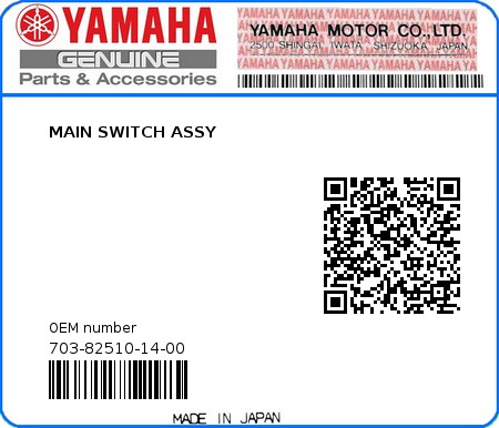 Product image: Yamaha - 703-82510-14-00 - MAIN SWITCH ASSY 