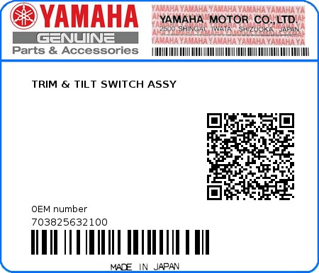 Product image: Yamaha - 703825632100 - TRIM & TILT SWITCH ASSY 