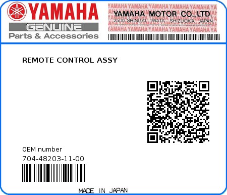 Product image: Yamaha - 704-48203-11-00 - REMOTE CONTROL ASSY 