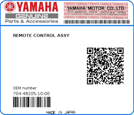 Product image: Yamaha - 704-48205-10-00 - REMOTE CONTROL ASSY  0