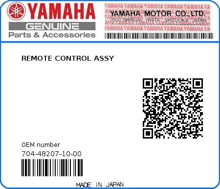 Product image: Yamaha - 704-48207-10-00 - REMOTE CONTROL ASSY 