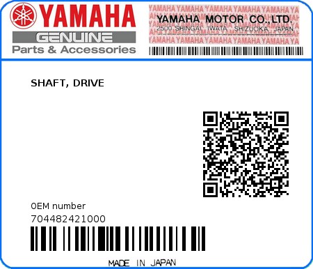 Product image: Yamaha - 704482421000 - SHAFT, DRIVE 