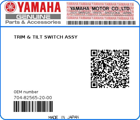 Product image: Yamaha - 704-82565-20-00 - TRIM & TILT SWITCH ASSY 