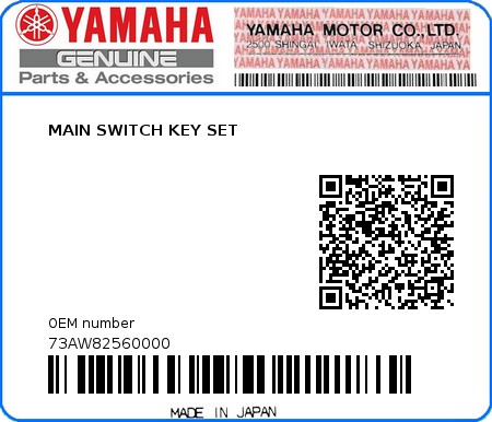 Product image: Yamaha - 73AW82560000 - MAIN SWITCH KEY SET  0