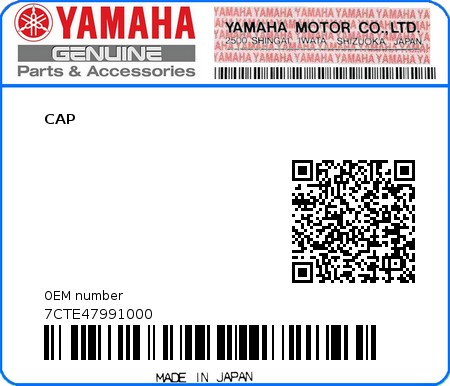 Product image: Yamaha - 7CTE47991000 - CAP  0