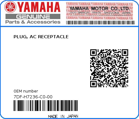 Product image: Yamaha - 7DF-H7236-C0-00 - PLUG, AC RECEPTACLE  0