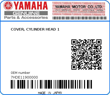 Product image: Yamaha - 7HDE11900000 - COVER, CYLINDER HEAD 1  0