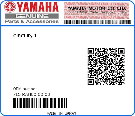 Product image: Yamaha - 7L5-RAH00-00-00 - CIRCLIP, 1  0