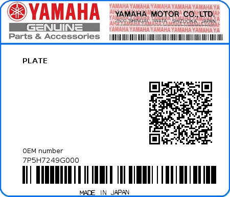 Product image: Yamaha - 7P5H7249G000 - PLATE  0