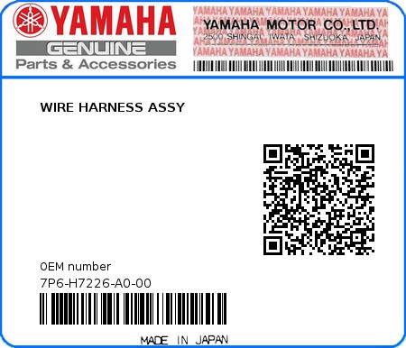 Product image: Yamaha - 7P6-H7226-A0-00 - WIRE HARNESS ASSY  0