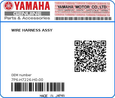 Product image: Yamaha - 7P6-H7226-H0-00 - WIRE HARNESS ASSY 