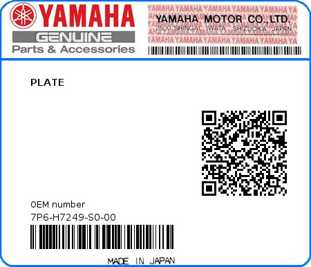 Product image: Yamaha - 7P6-H7249-S0-00 - PLATE 