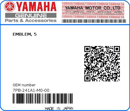 Product image: Yamaha - 7PB-241A1-M0-00 - EMBLEM, 5 