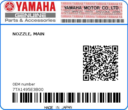 Product image: Yamaha - 7TA1495E3B00 - NOZZLE, MAIN  0
