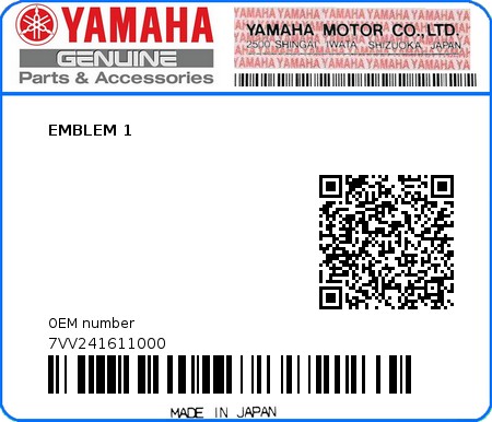 Product image: Yamaha - 7VV241611000 - EMBLEM 1  0