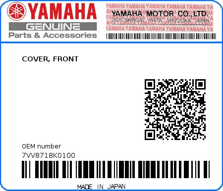 Product image: Yamaha - 7VV8718K0100 - COVER, FRONT 