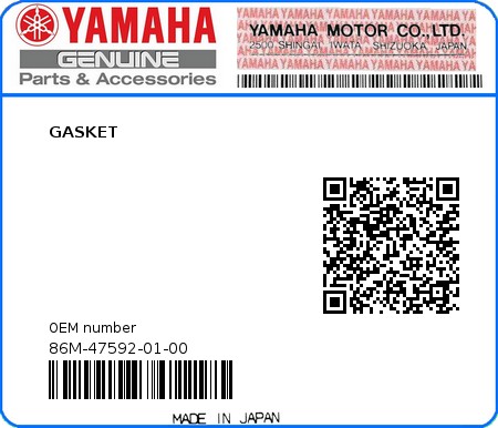 Product image: Yamaha - 86M-47592-01-00 - GASKET  0