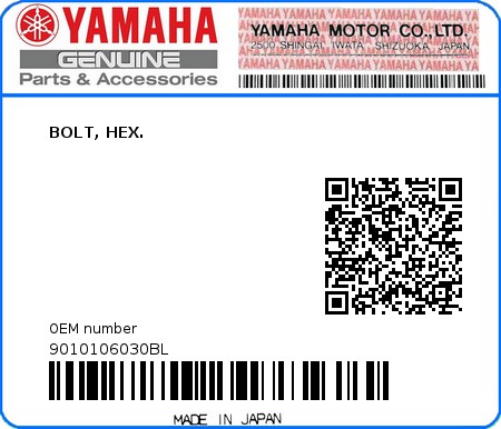 Product image: Yamaha - 9010106030BL - BOLT, HEX.   0