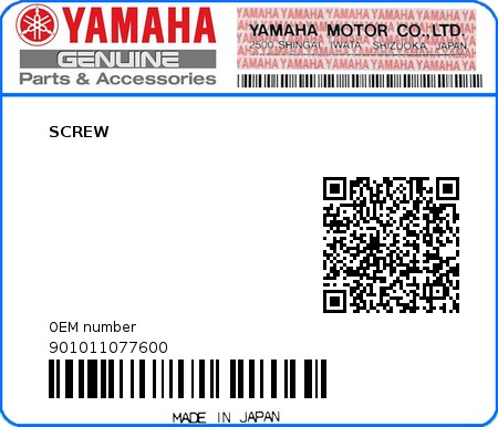 Product image: Yamaha - 901011077600 - SCREW  