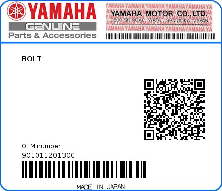 Product image: Yamaha - 901011201300 - BOLT  0