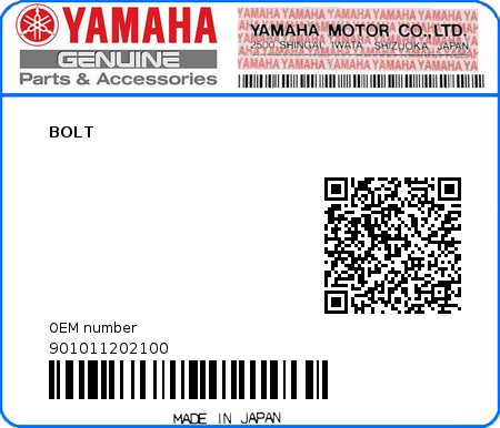 Product image: Yamaha - 901011202100 - BOLT  0