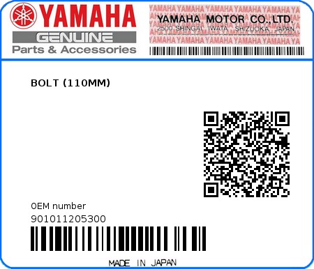 Product image: Yamaha - 901011205300 - BOLT (110MM) 