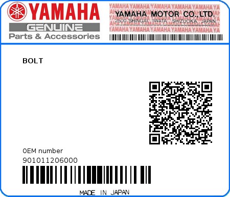 Product image: Yamaha - 901011206000 - BOLT  0