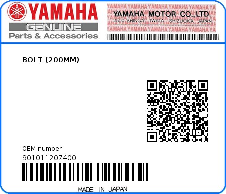 Product image: Yamaha - 901011207400 - BOLT (200MM)  0