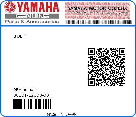 Product image: Yamaha - 90101-12809-00 - BOLT  0