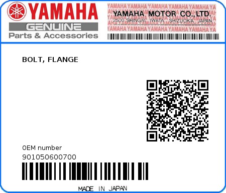 Product image: Yamaha - 901050600700 - BOLT, FLANGE 