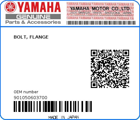 Product image: Yamaha - 901050603700 - BOLT, FLANGE 