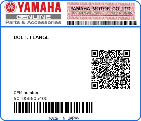 Product image: Yamaha - 901050605400 - BOLT, FLANGE  0