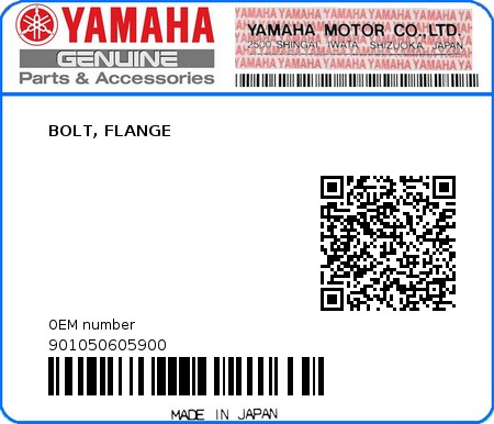 Product image: Yamaha - 901050605900 - BOLT, FLANGE  0