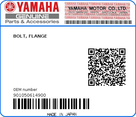 Product image: Yamaha - 901050614900 - BOLT, FLANGE 