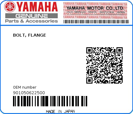 Product image: Yamaha - 901050622500 - BOLT, FLANGE 