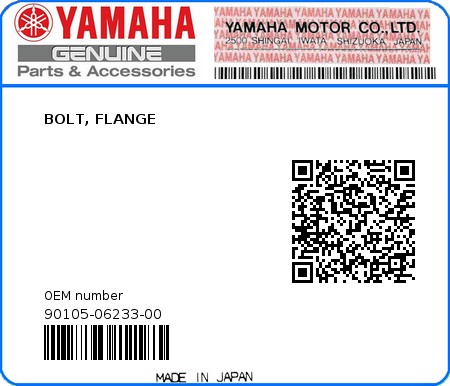 Product image: Yamaha - 90105-06233-00 - BOLT, FLANGE 