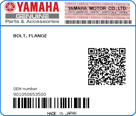 Product image: Yamaha - 901050653500 - BOLT, FLANGE  0